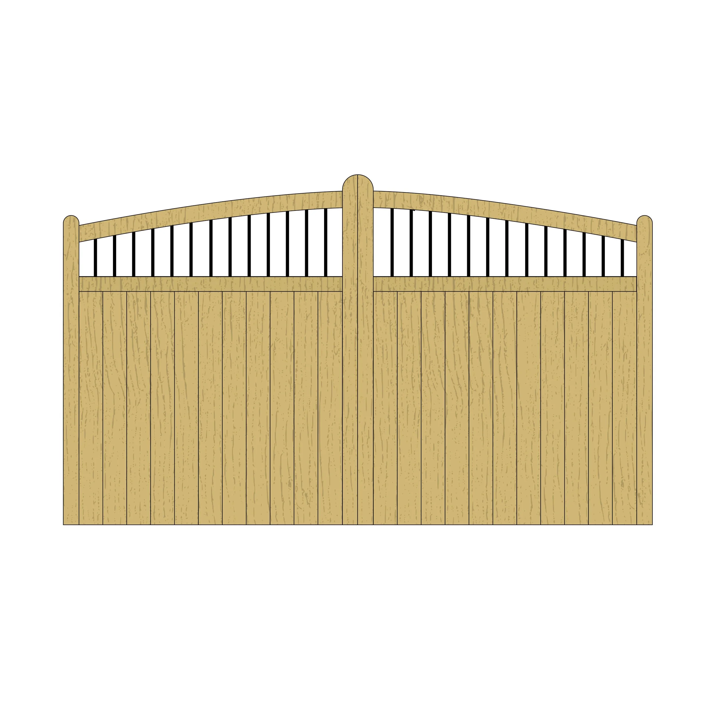 Wooden Curved Top Driveway Gates – Spindles & Tongue and Groove – 'Crescent'