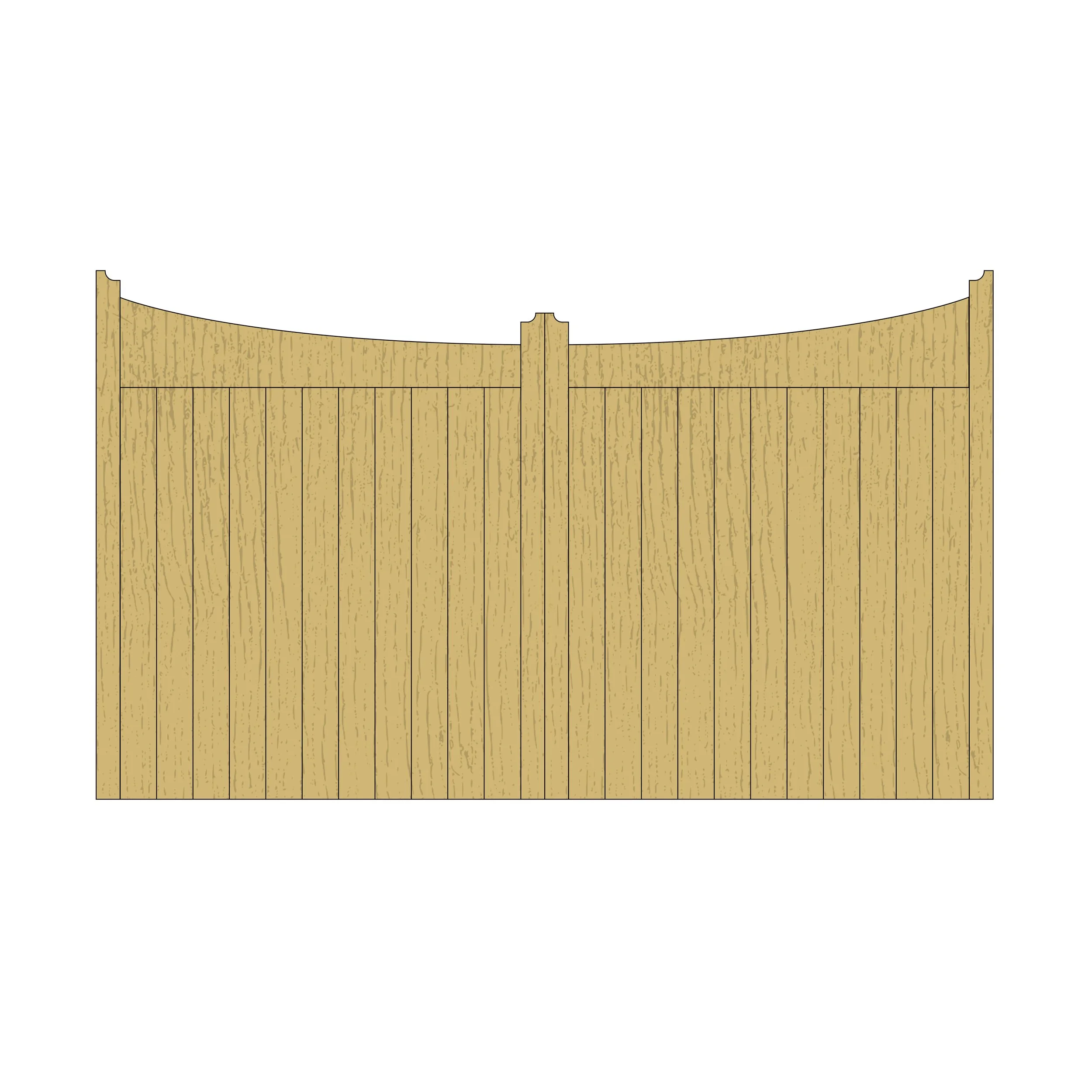 Wooden Arched Top Driveway Gates - Tongue & Groove - 'Reverse Crescent'