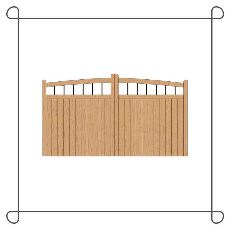 Hardwood Curved Top Driveway Gates - Spindles & Tongue & Groove - 'Crescent'