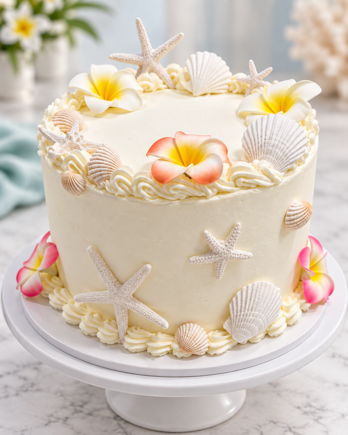 Tropical Seashell Cake on a White Stand.png