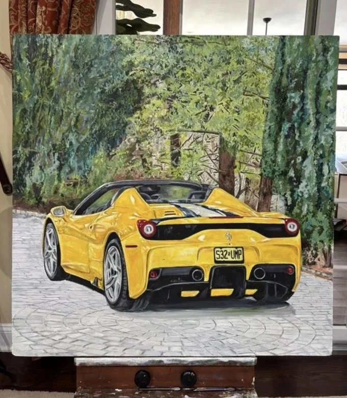 458 Speciale Aperta, 48" x 48". Oils on board