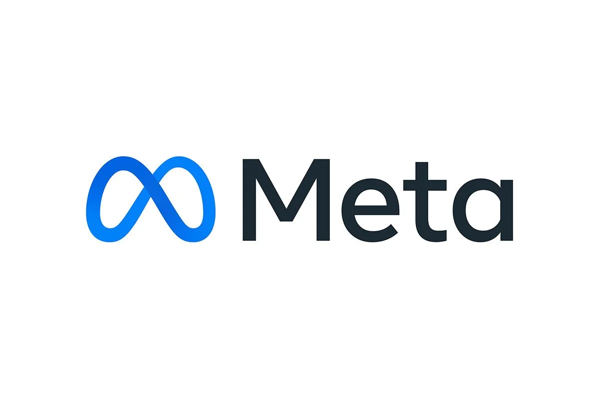 Logotipo de Meta con el símbolo azul y la palabra 'Meta' en letras negras.