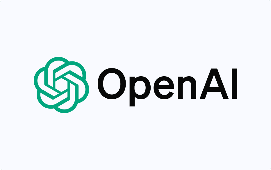 Logotipo de OpenAI con un símbolo geométrico y el texto 'OpenAI' en negro en fondo blanco