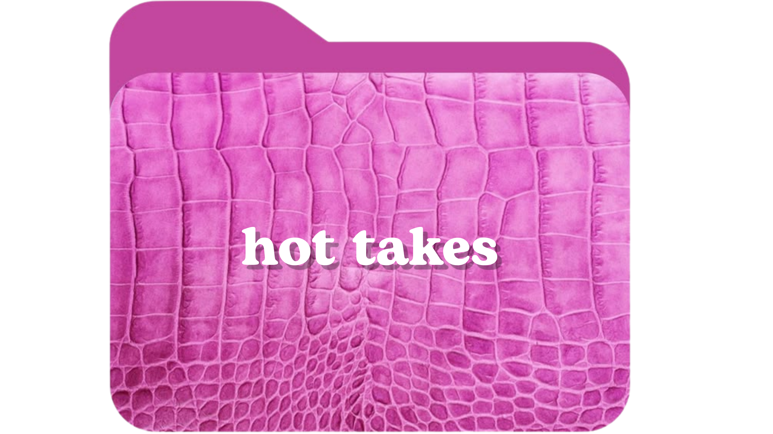 Pink textured background with the words 'hot takes' in white text.
