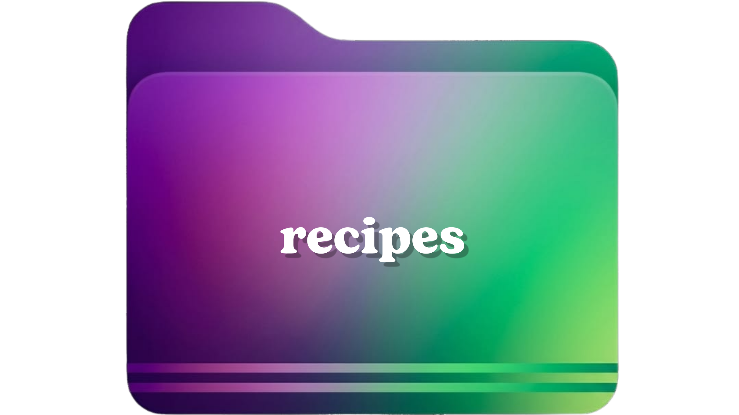 A colorful folder labeled 'recipes' on a black background.