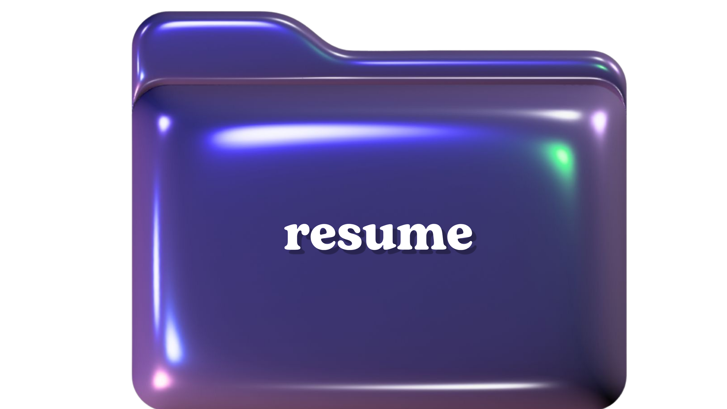 A digital illustration of a purple folder with the word 'resume' written on it, illuminated with colorful reflections.