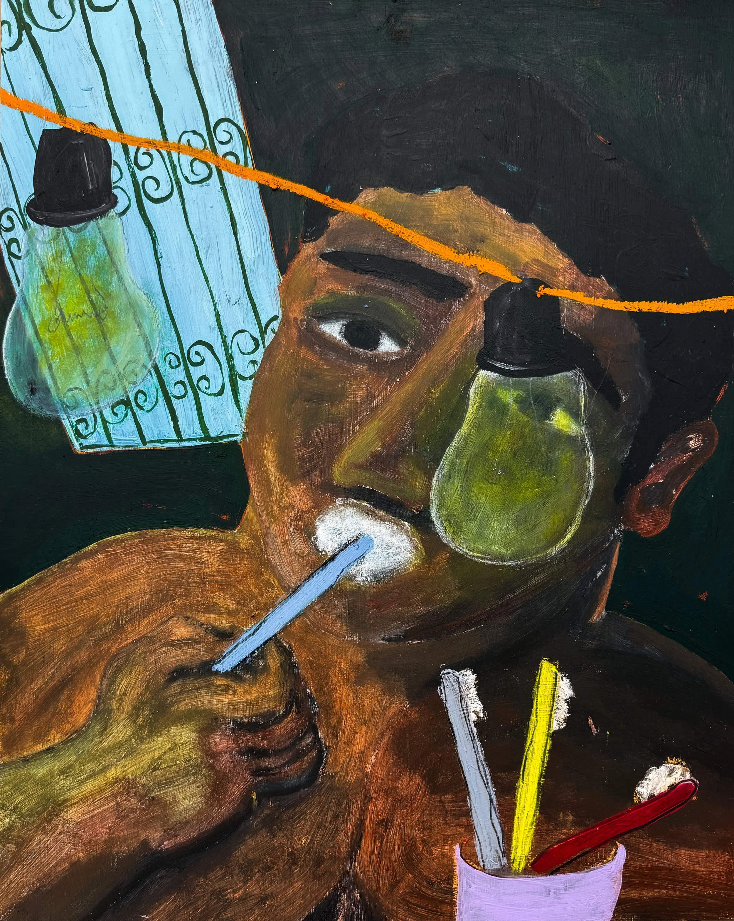 La casa de la abuela 2026 Acrylic and oil sticks on plywood 40 x 50 cm.