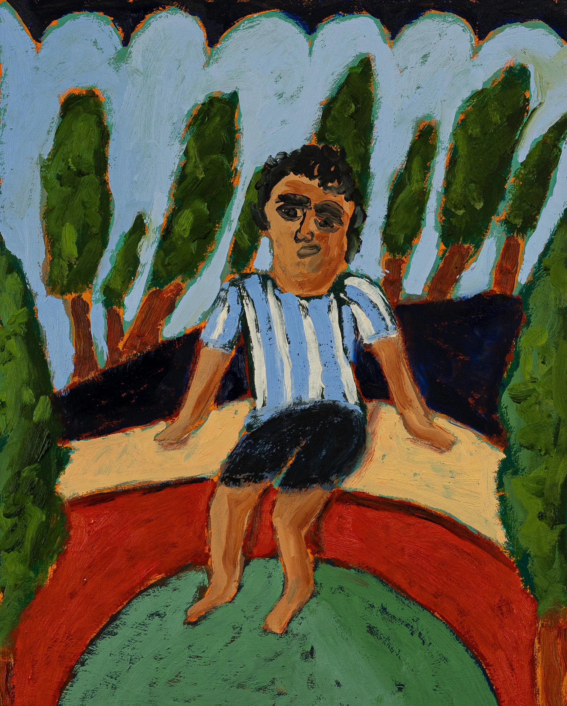 Chico sentado en la cañada 2026 oil paint over acrylic on plywood 30x24cm