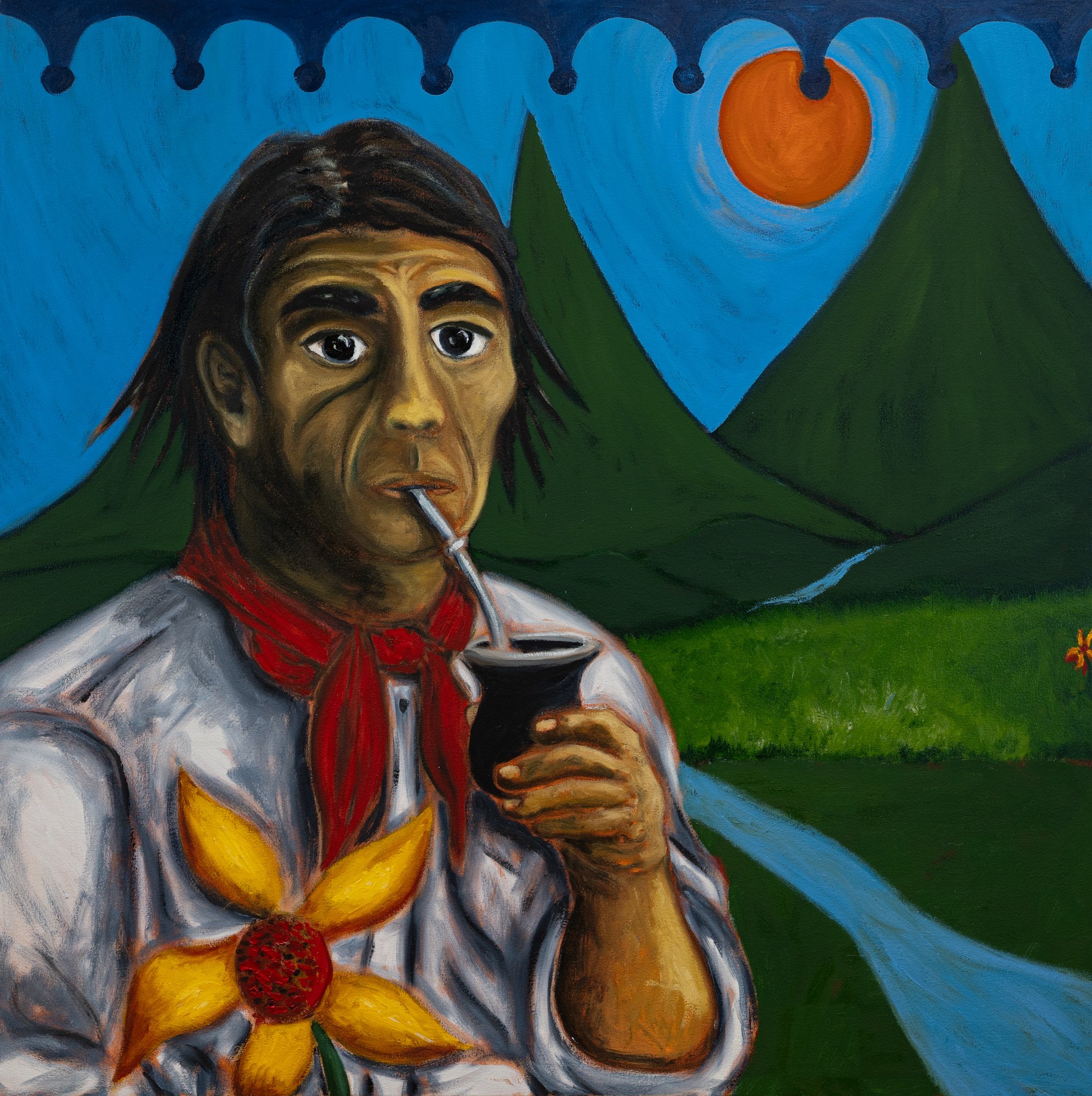 Gaucho y flor 2025 oil on canvas 100x100 cm - Available.