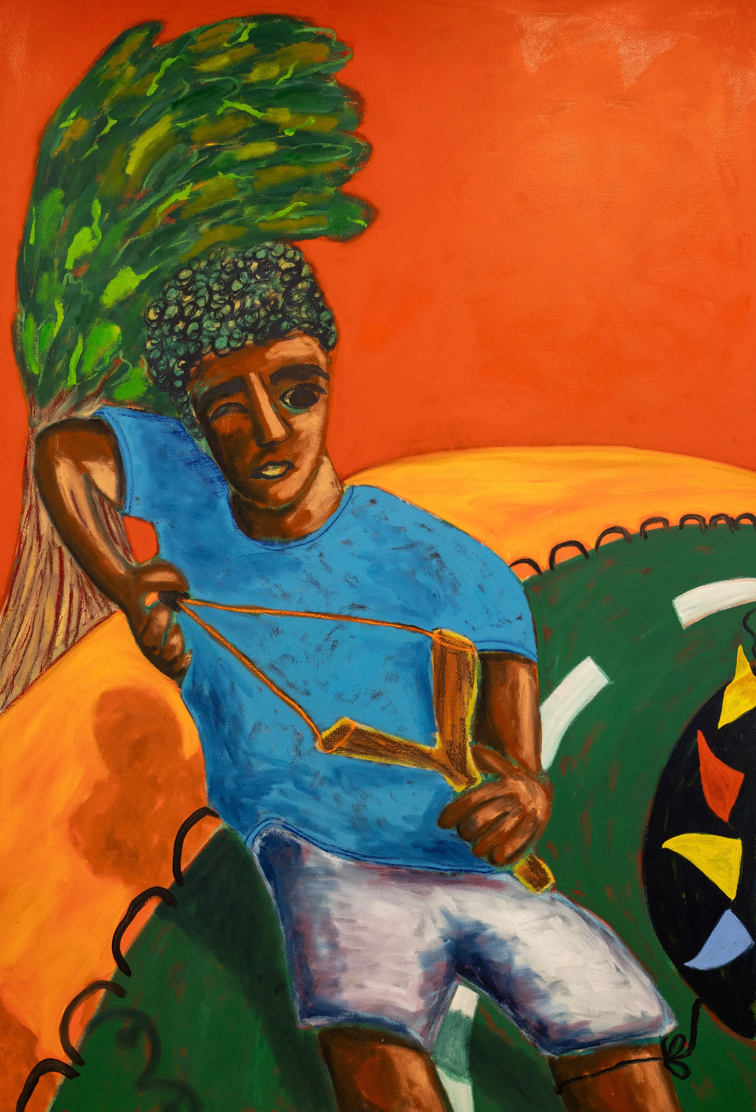 Practicando para el tiro final 2026 Oil paint over acrylic on canvas 152 x 103cm - Available