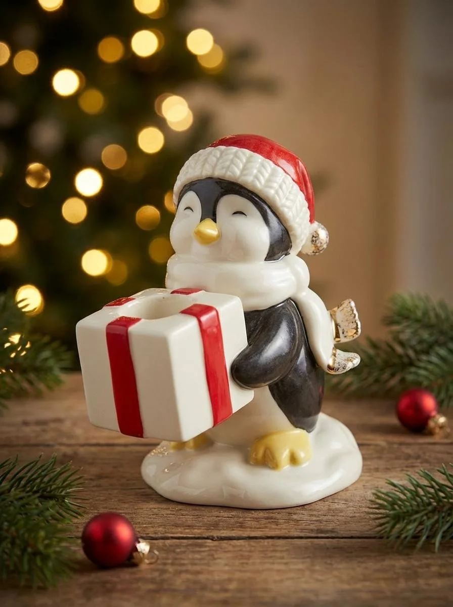 Lenox “Chilly Chap” Penguin Small Candlestick – Discontinued Piece (4")