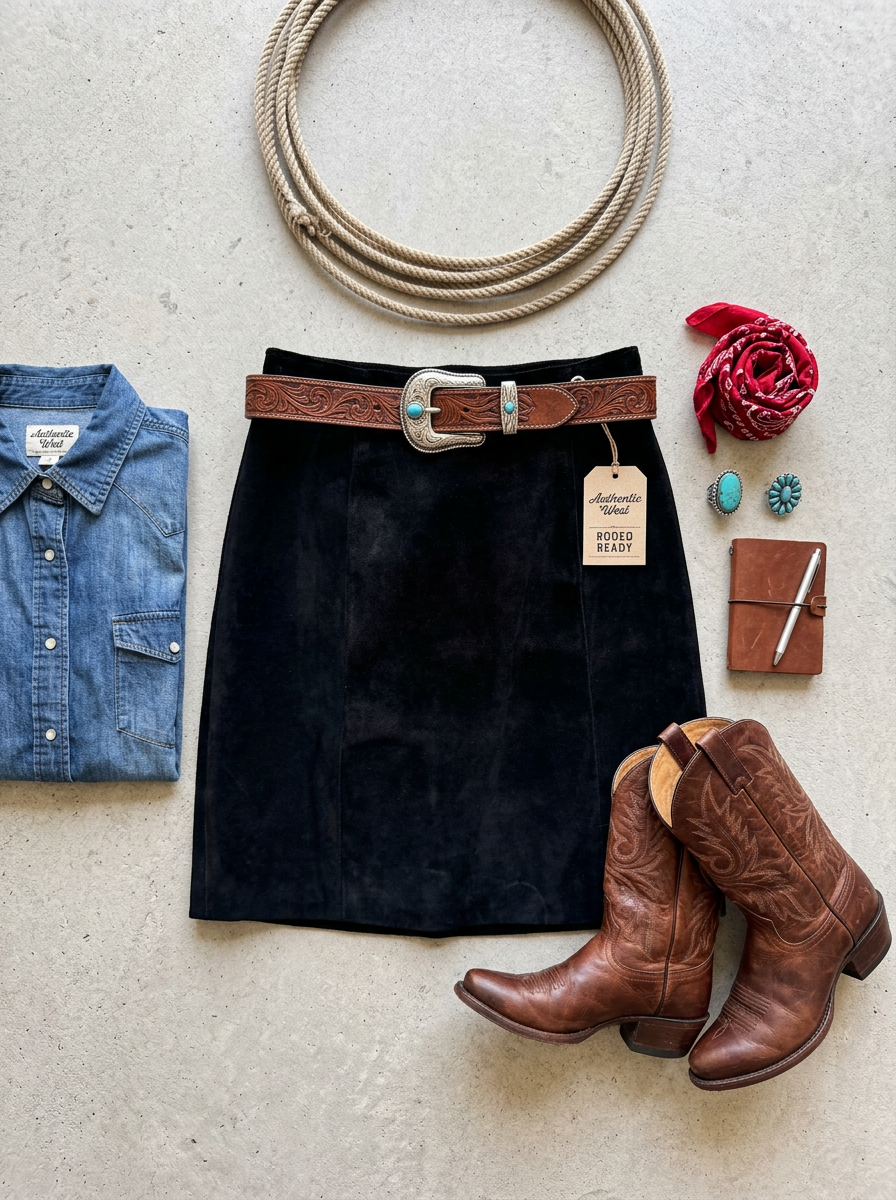 Vintage Phoenix Black Suede Leather Mini Skirt – Size 11/12 🖤✨