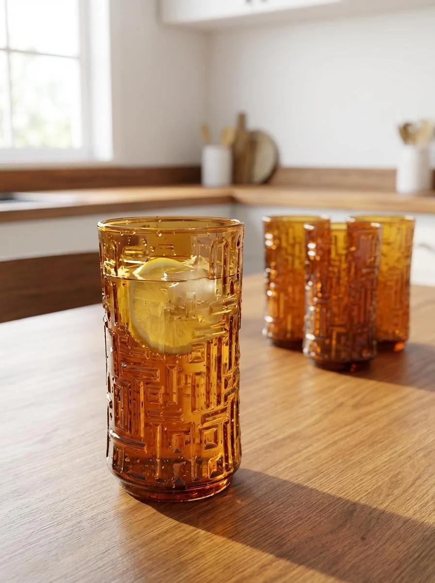 Vintage Libbey Artica Amber Glass Tumblers – Set of 8 (10 oz)