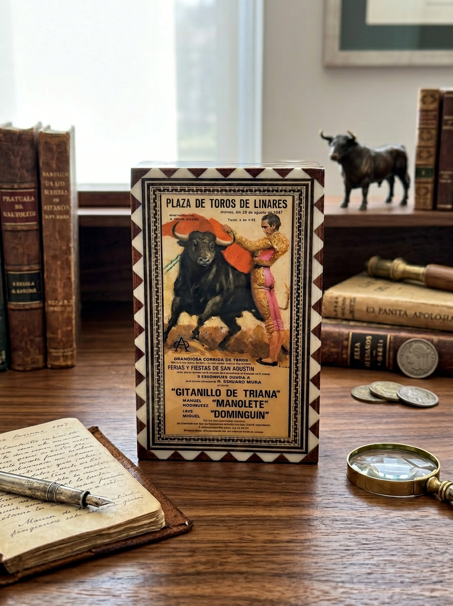 Vintage Wooden Wall Plaque with Spanish Bullfighting Poster 🇪🇸