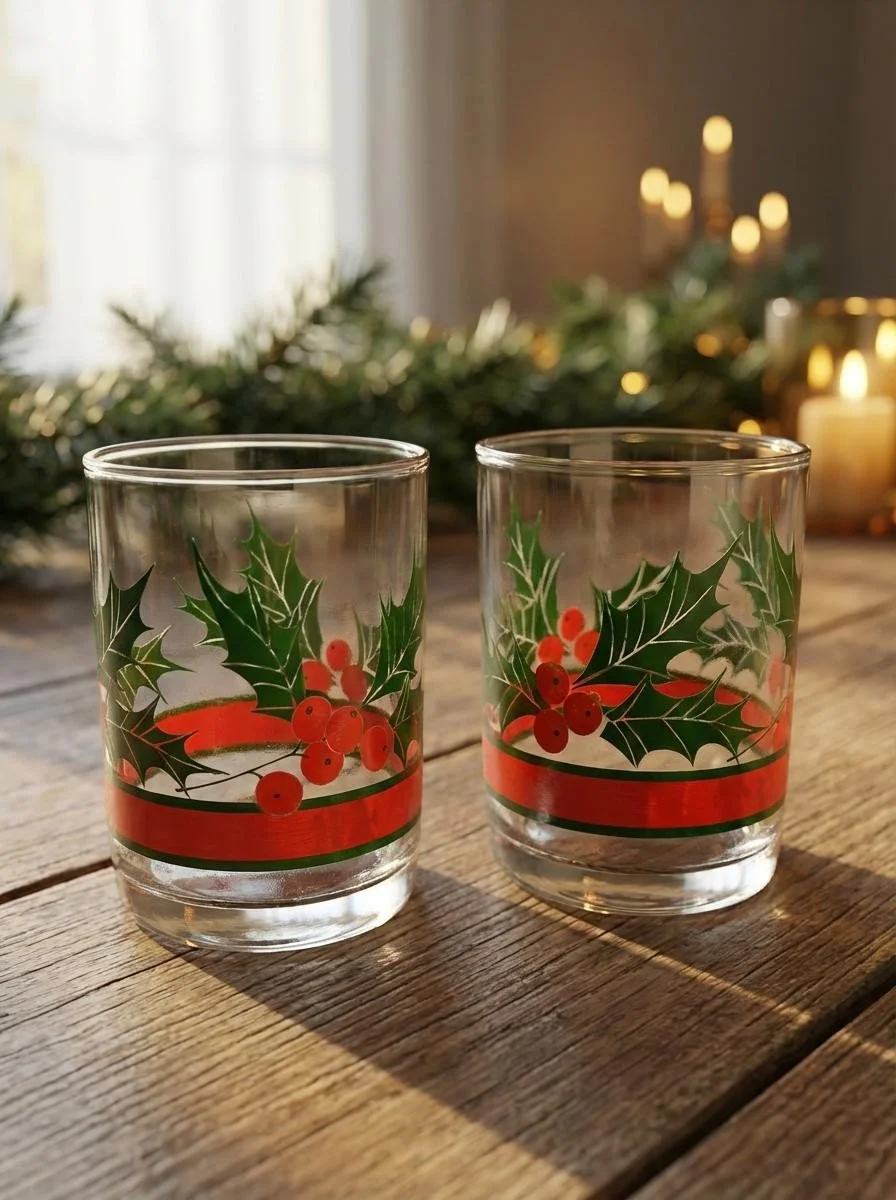 Vintage Libbey Holly & Berries Lowball Glasses – Set of 2