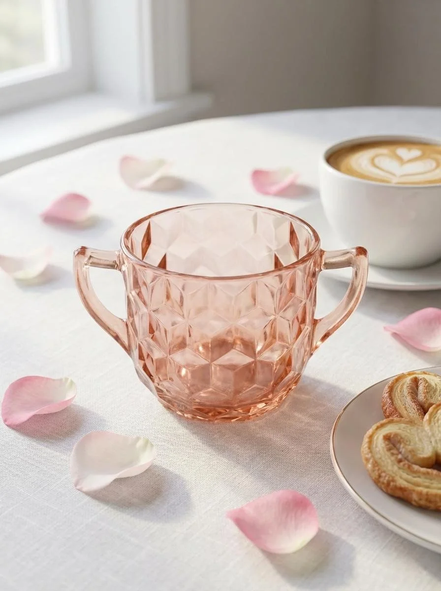 Vintage Jeannette Pink Depression Glass Cubist Sugar Bowl