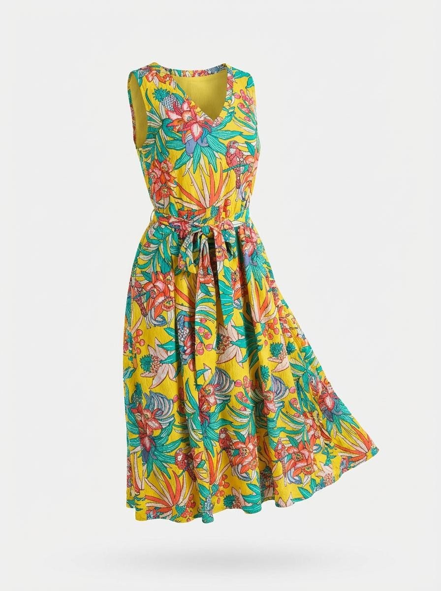 Talbots Tropical Floral Sleeveless Cotton A-Line Midi Dress Size 6