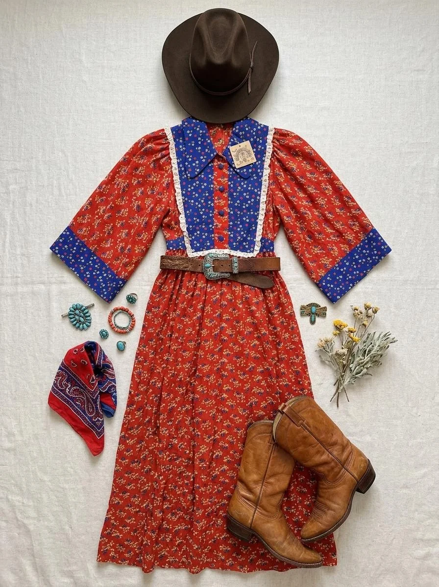 Vintage 1970s Prairie Dress – Floral with Lace Trim 🤍🌸