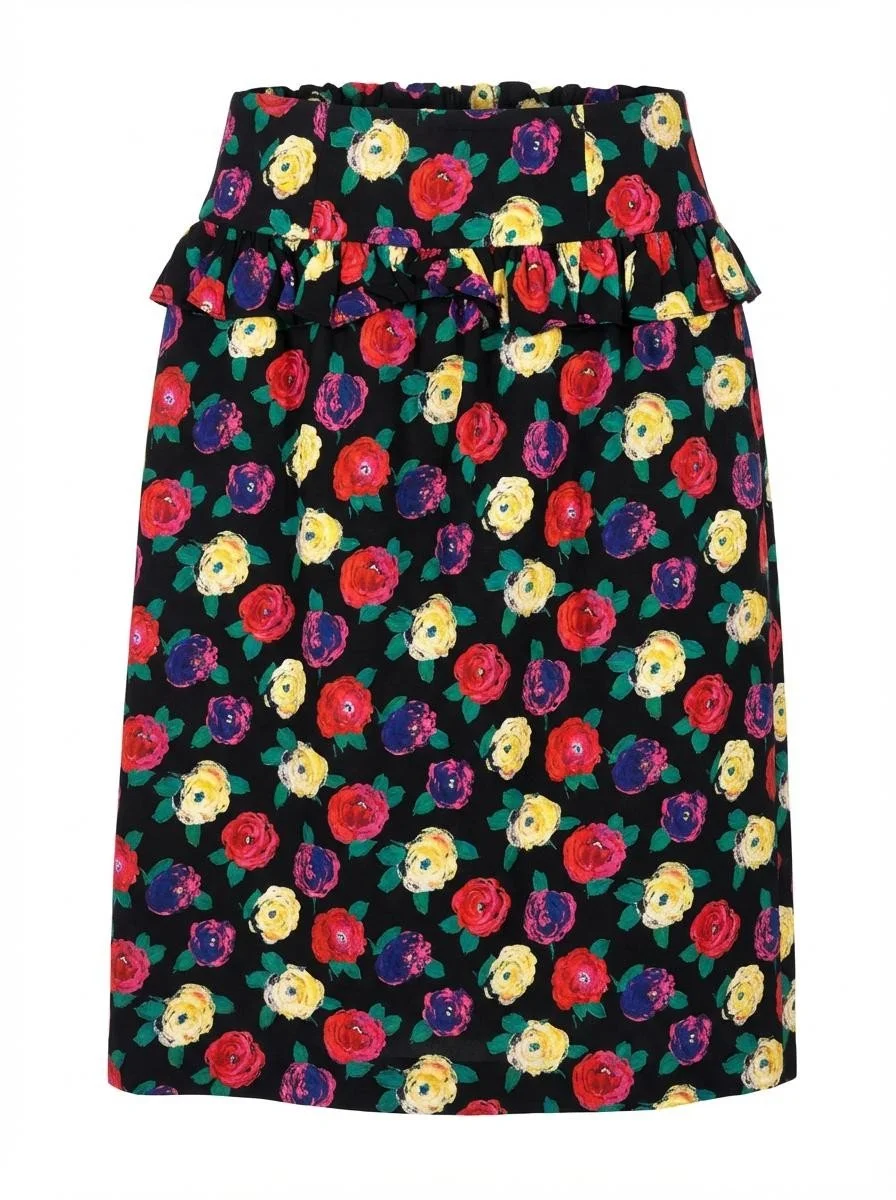 Vintage Floral Pencil Skirt with Ruffle Size 6