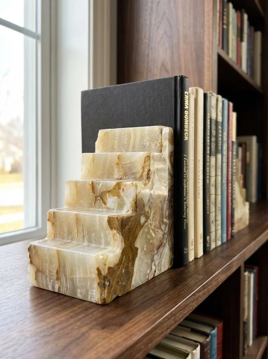 Vintage Onyx Stone Bookends – Natural Swirl Stone (Set of 2)