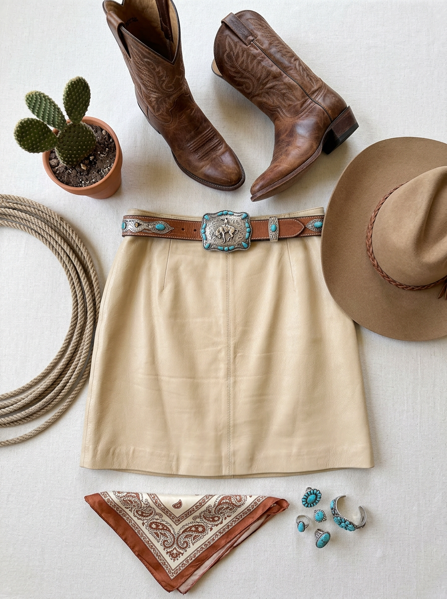 Vintage Hugo Buscati 90s Tan Leather Mini Skirt – Size 14 👜✨