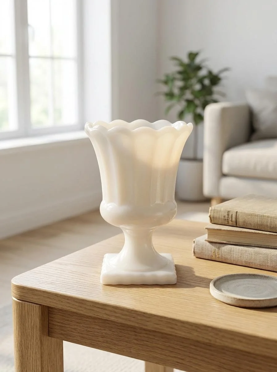Vintage Milk Glass Pedestal Planter with Hand-Poured Soy Candle