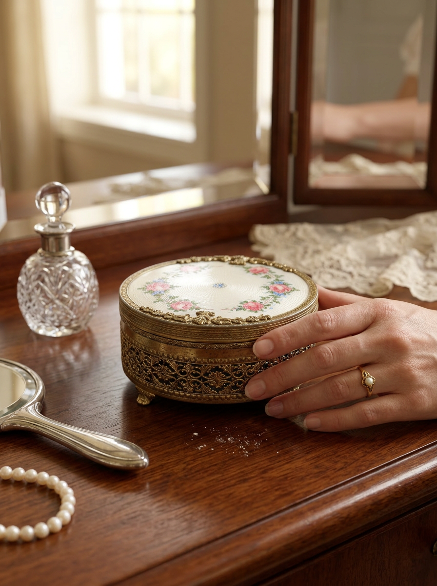 Vintage Floral Filigree Powder Jar / Trinket Box 🌸✨