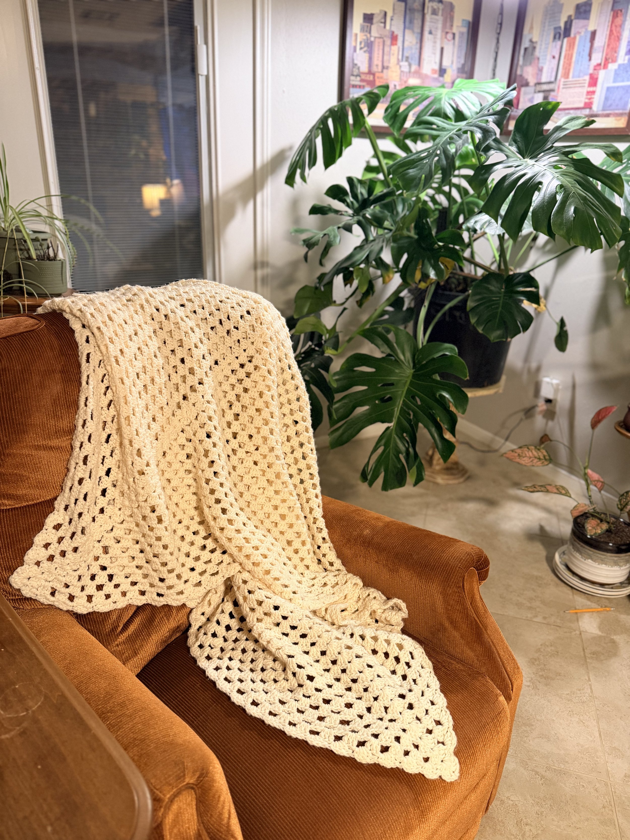 Cream Crochet Blanket