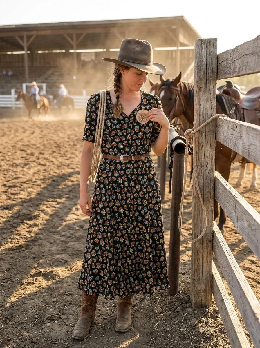 Vintage Joan Leslie Floral Midi Dress with Corset Back – Estimated Size Large 🌸🖤