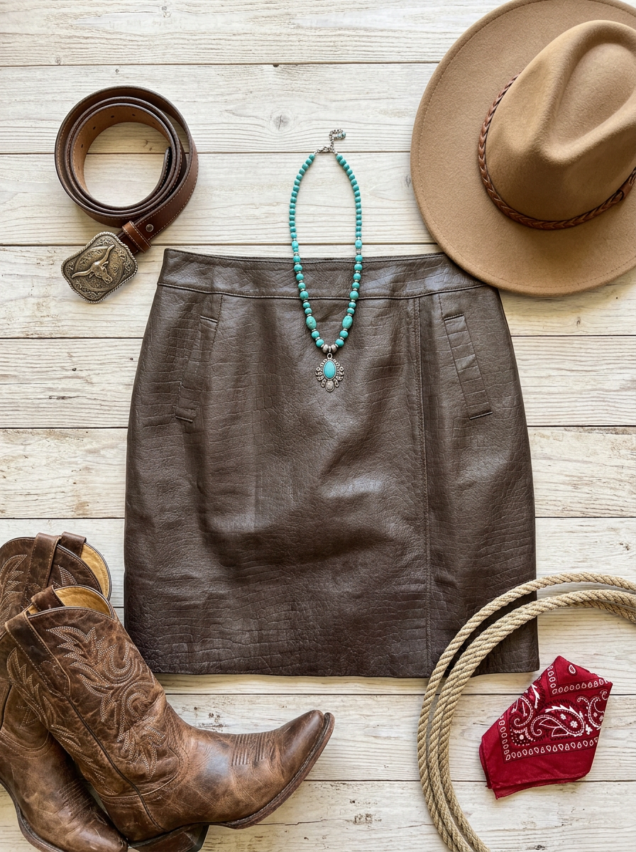 Newport News Brown Croc-Embossed Leather Mini Skirt – Size 10 🖤✨