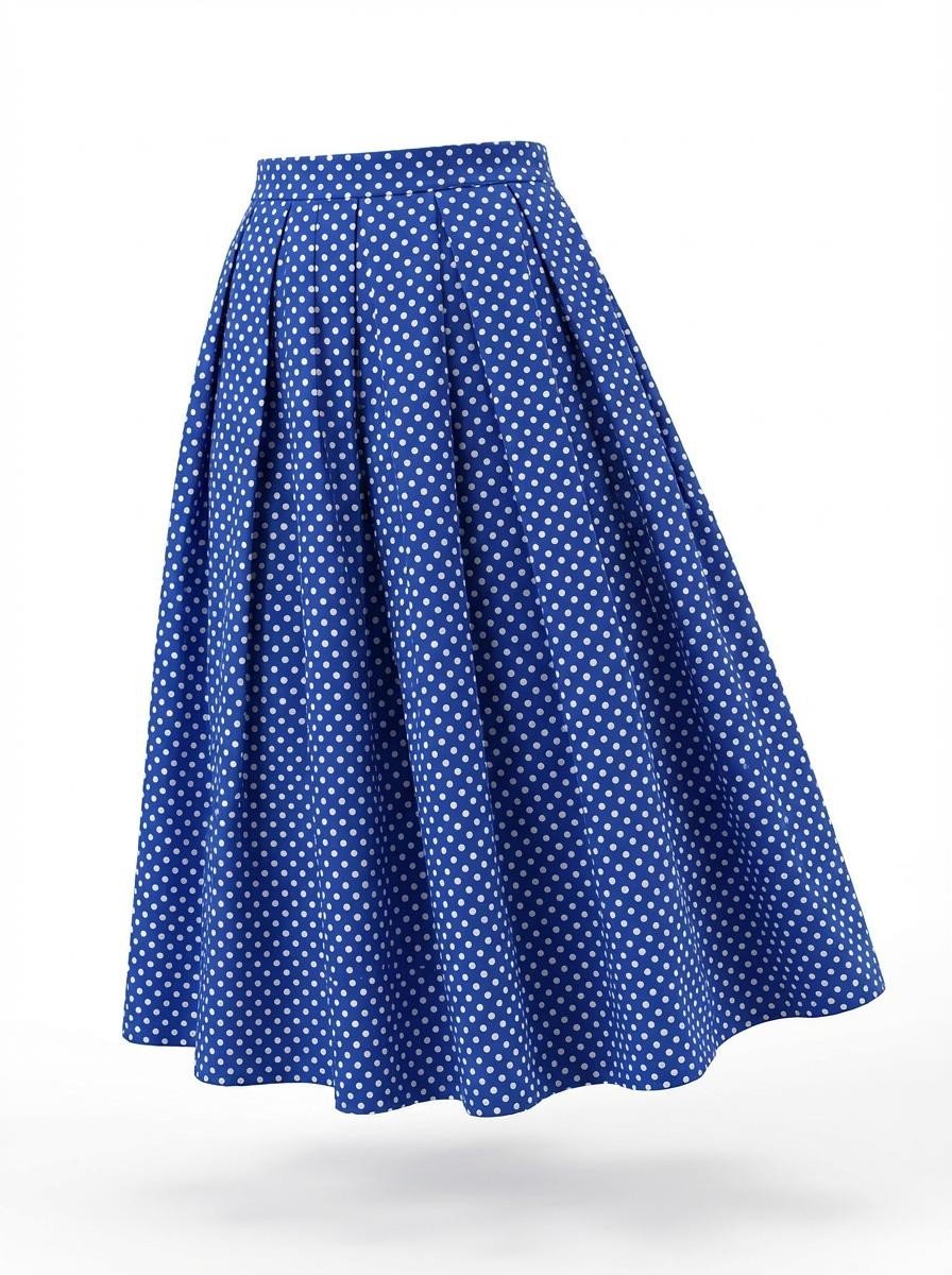 Vintage-Style Blue & White Polka Dot Full-Circle Midi Skirt Size 16