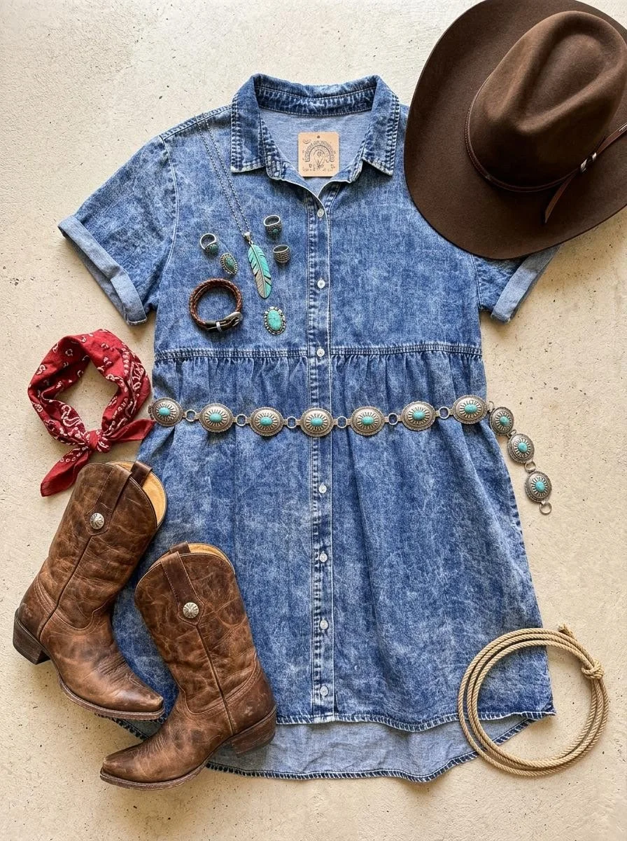 Vintage Acid Wash Denim Babydoll Dress – Size XL (No Tag) 💙