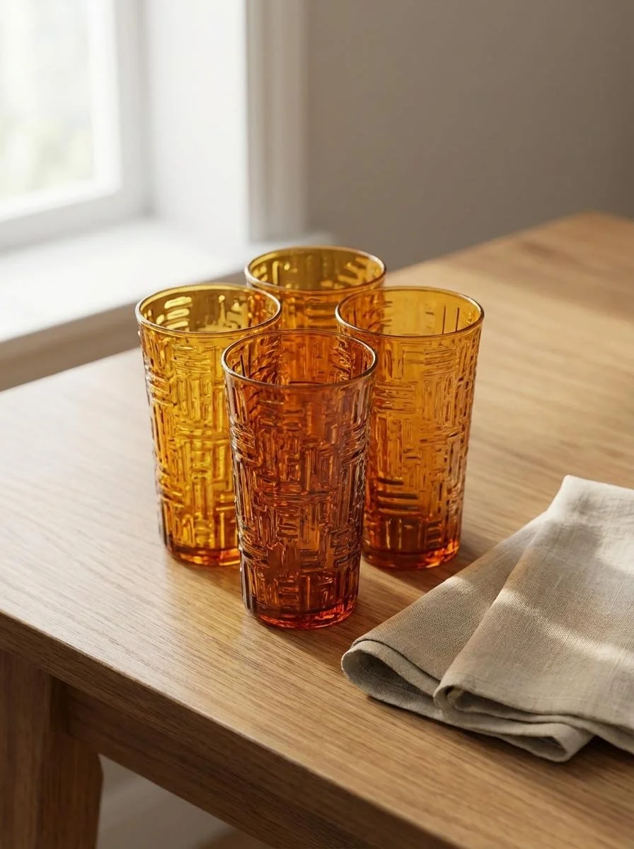 Vintage Libbey Artica Amber Glass Tumblers – Set of 6 (12 oz)
