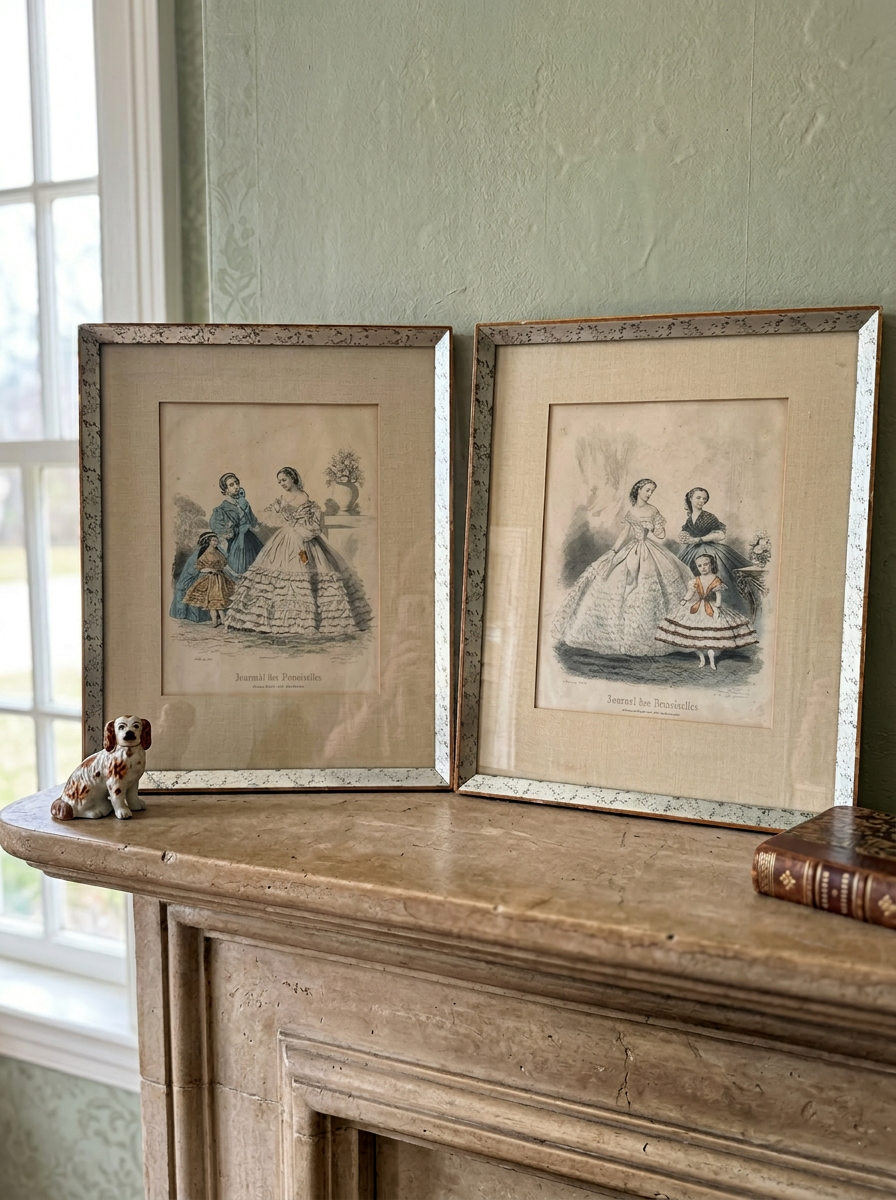 Vintage Framed 19th-Century Parisian Fashion Prints – Set of 2 ✨