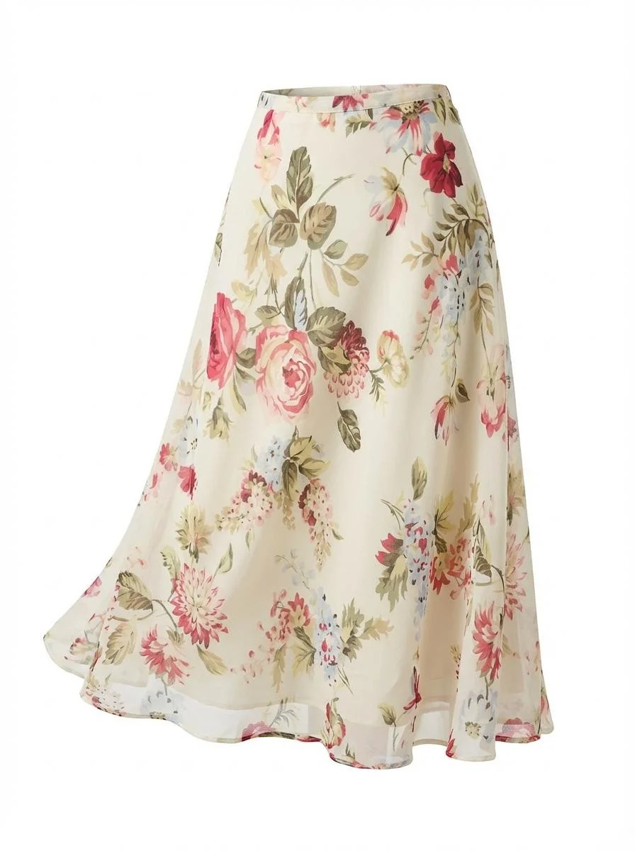 Floral A-Line Silk Skirt Size 4 Petite