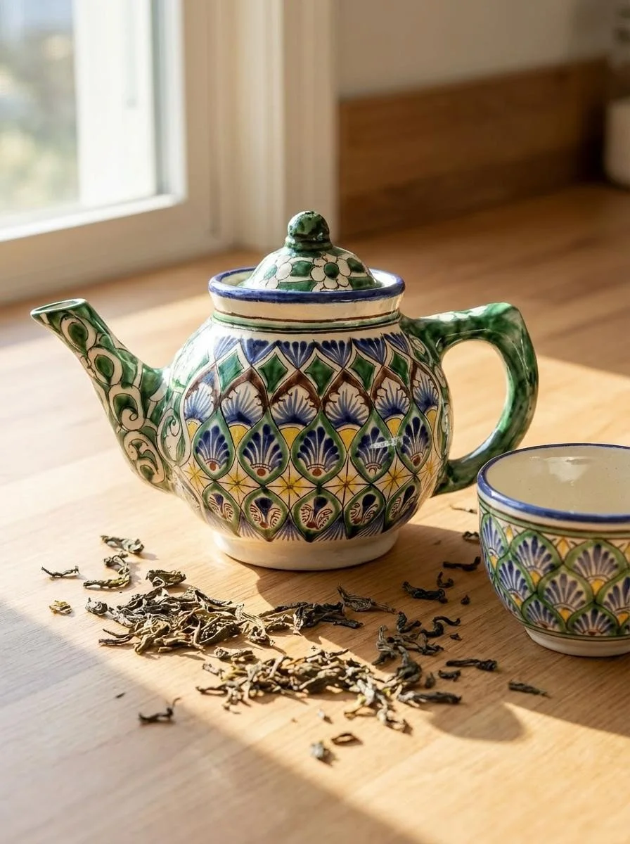 Vintage Uzbek Hand-Painted Ceramic Teapot