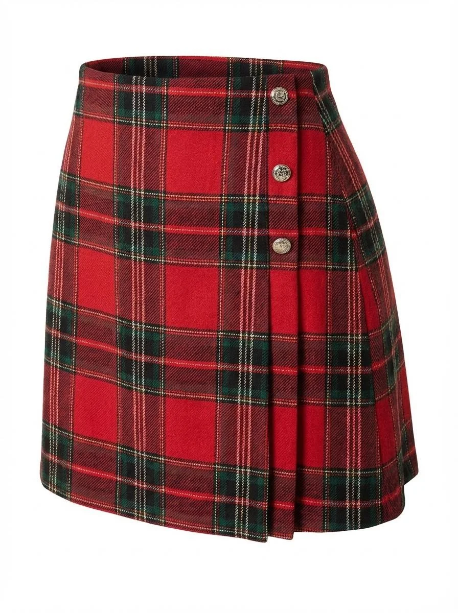 Talbots Tartan Plaid Skirt – Wool Blend with Gold Buttons Size 6 petite