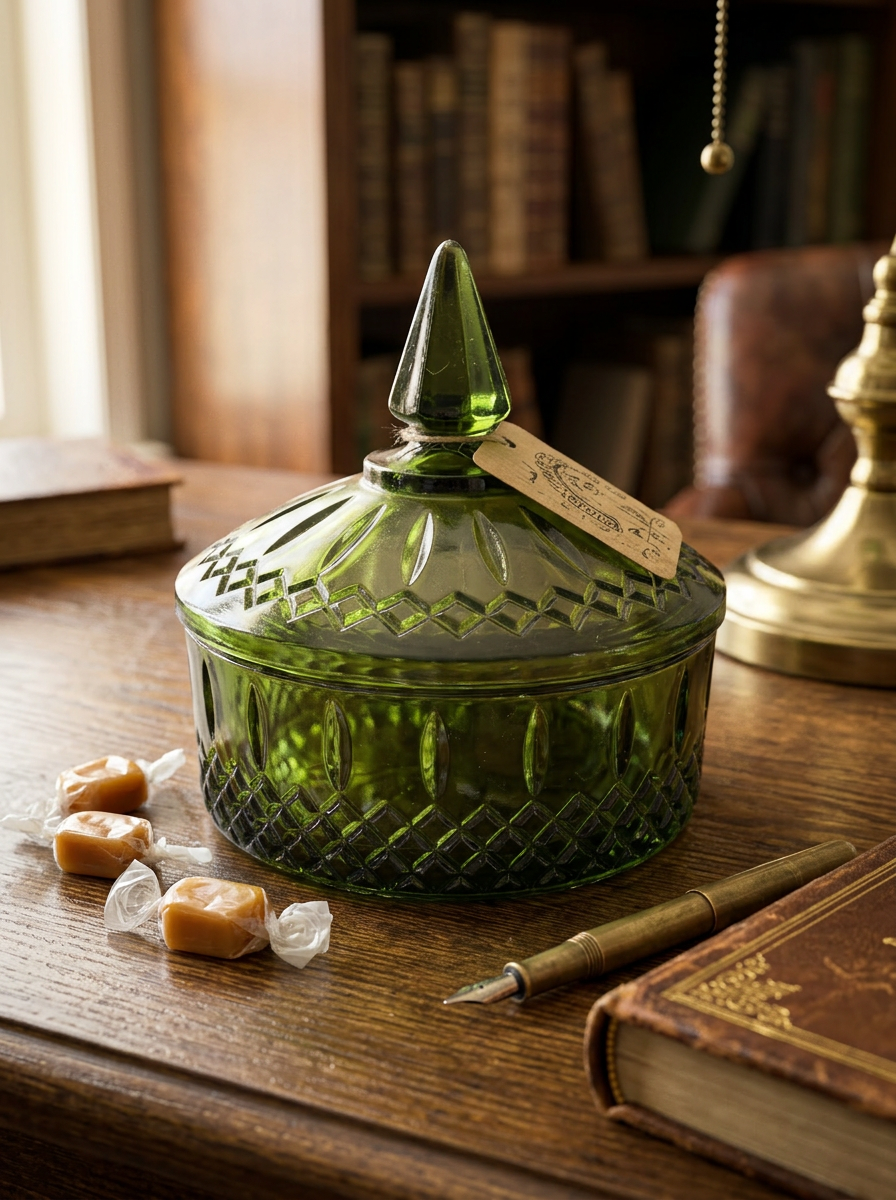 Vintage Indiana Glass Princess Avocado Green Candy Dish with Lid 💚