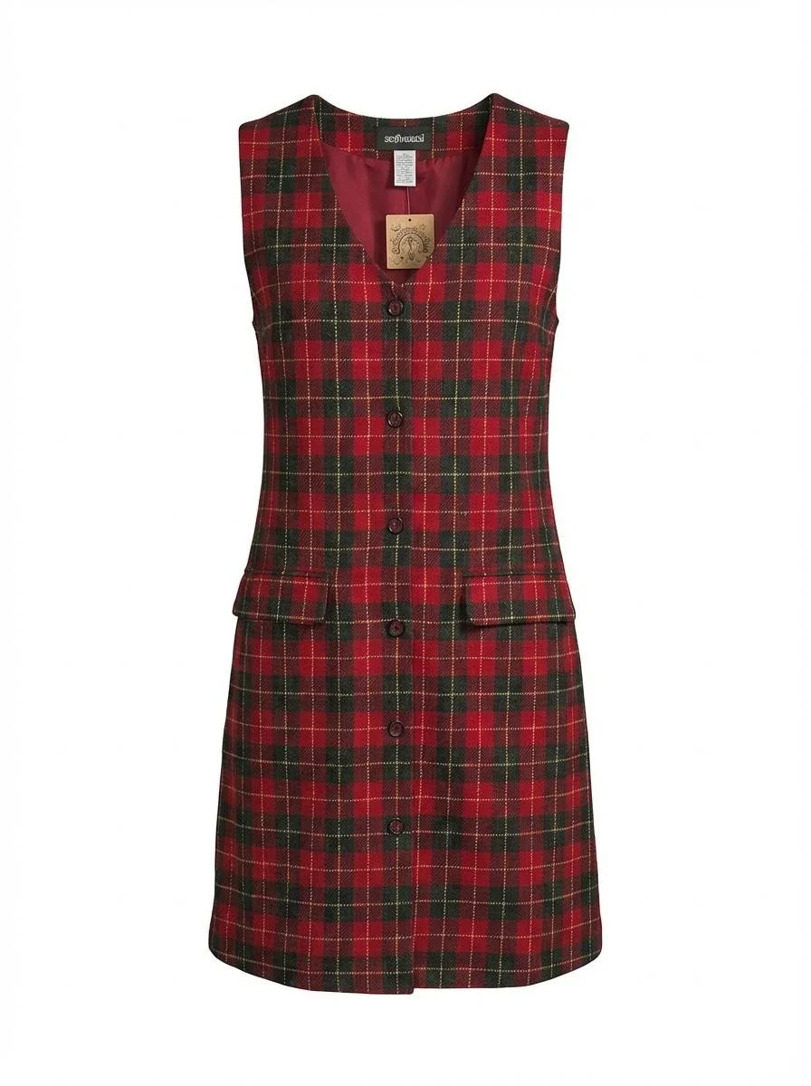 Vintage Sag Harbor Tartan Plaid Wool-Blend Jumper Dress Size 14