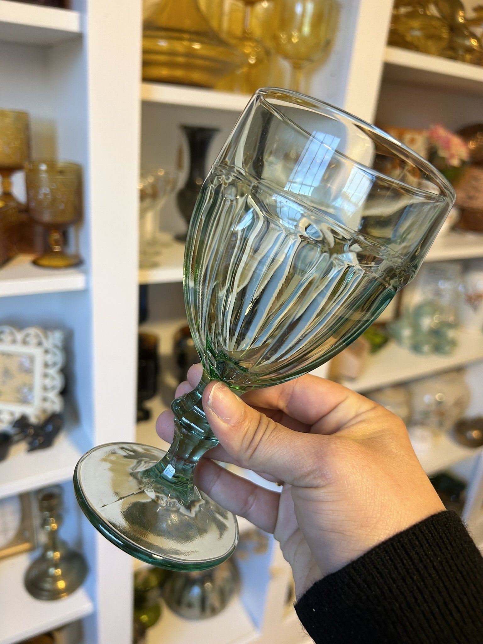 Vintage Libbey Duratuff Gibraltar Spanish Green Water Goblets – Set of 12