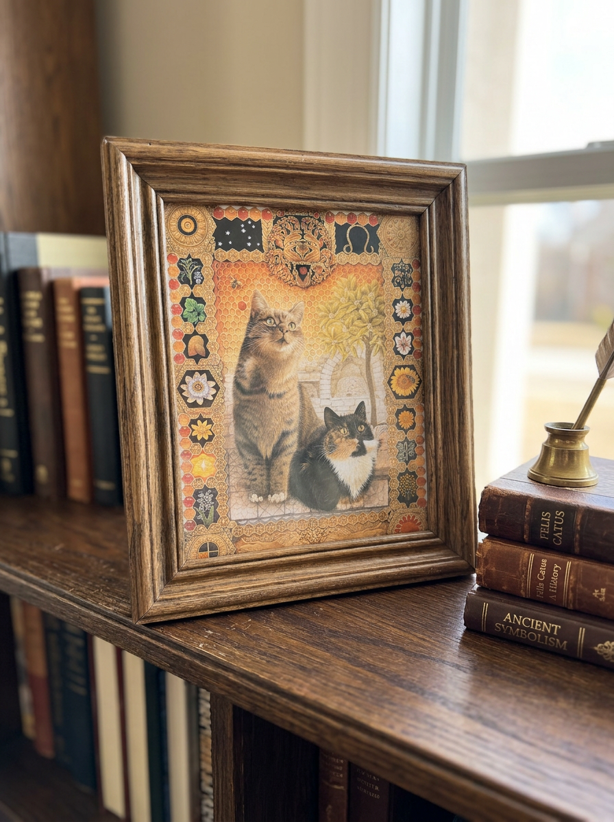 Vintage Framed “Leo” Horoscope Cat Print – 10" x 12" ♌🐱