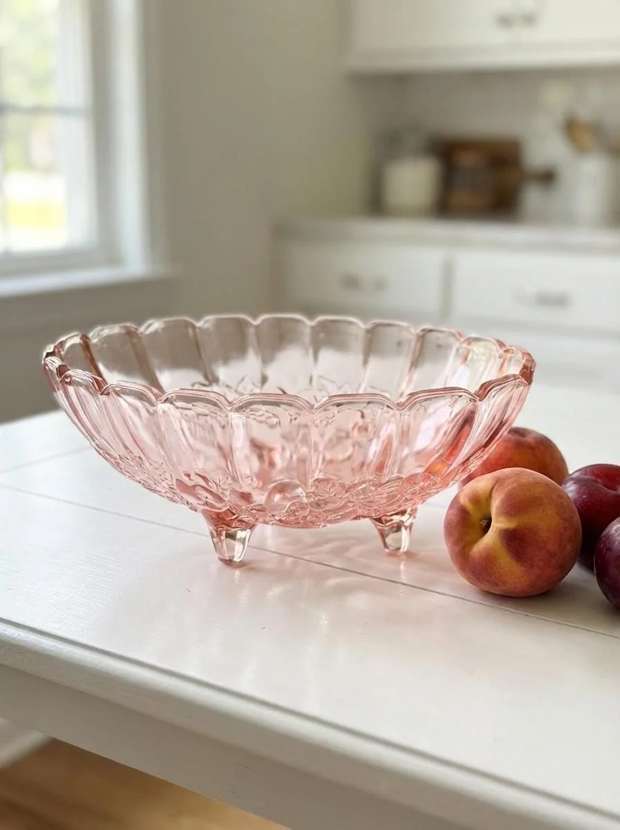 Vintage Indiana Glass Peach Pink Carnival Glass Footed Fruit Bowl