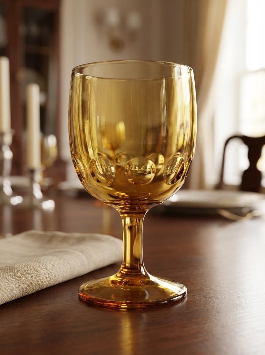 Vintage Bartlett Collins Amber Thumbprint Glass Goblets – Set of 5