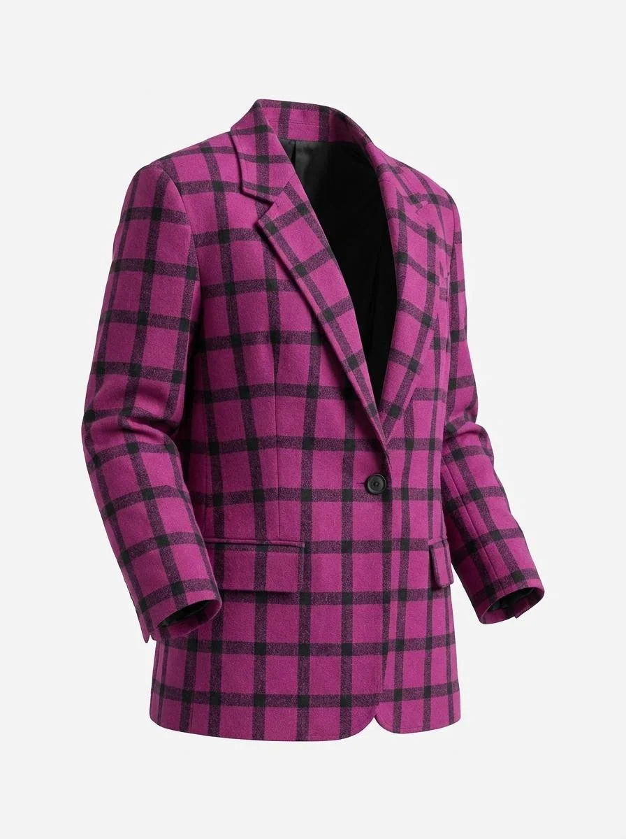 Vintage Pendleton Purple & Black Plaid Wool Blazer Size 16