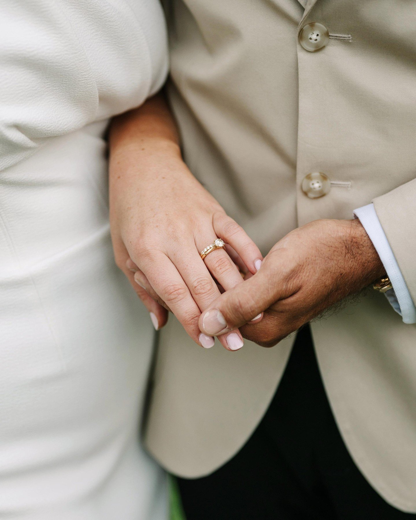 Rich chose a bespoke solitaire with a champagne diamond for his bride Em &mdash; warm, timeless, and crafted just for her. They tied the knot last November, captured through the dreamy lens of @jessehiscophoto ✨⁠
⁠
Always a privilege to craft the shi