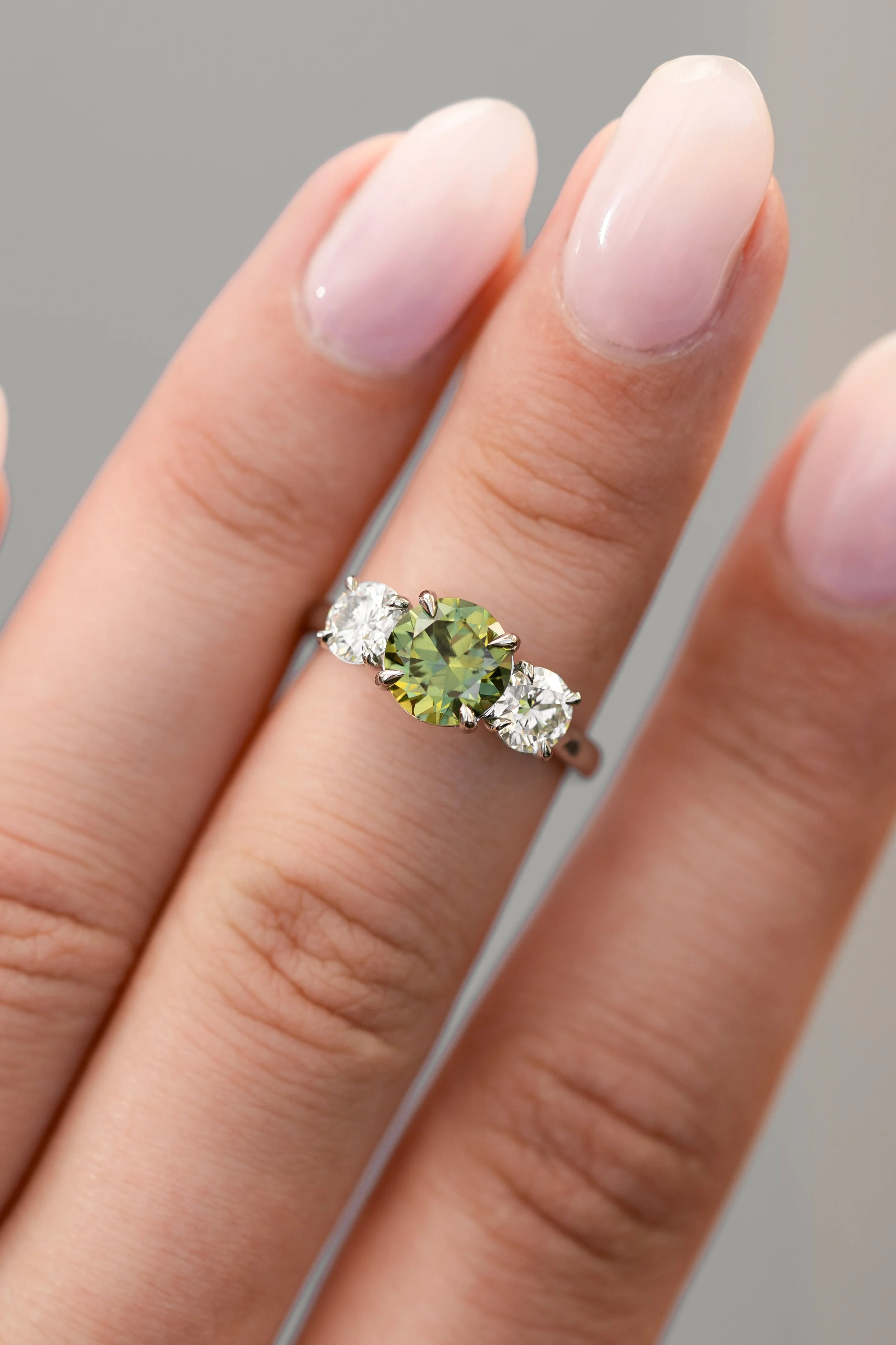 Australian Green Sapphire and natural diamond Trilogy
