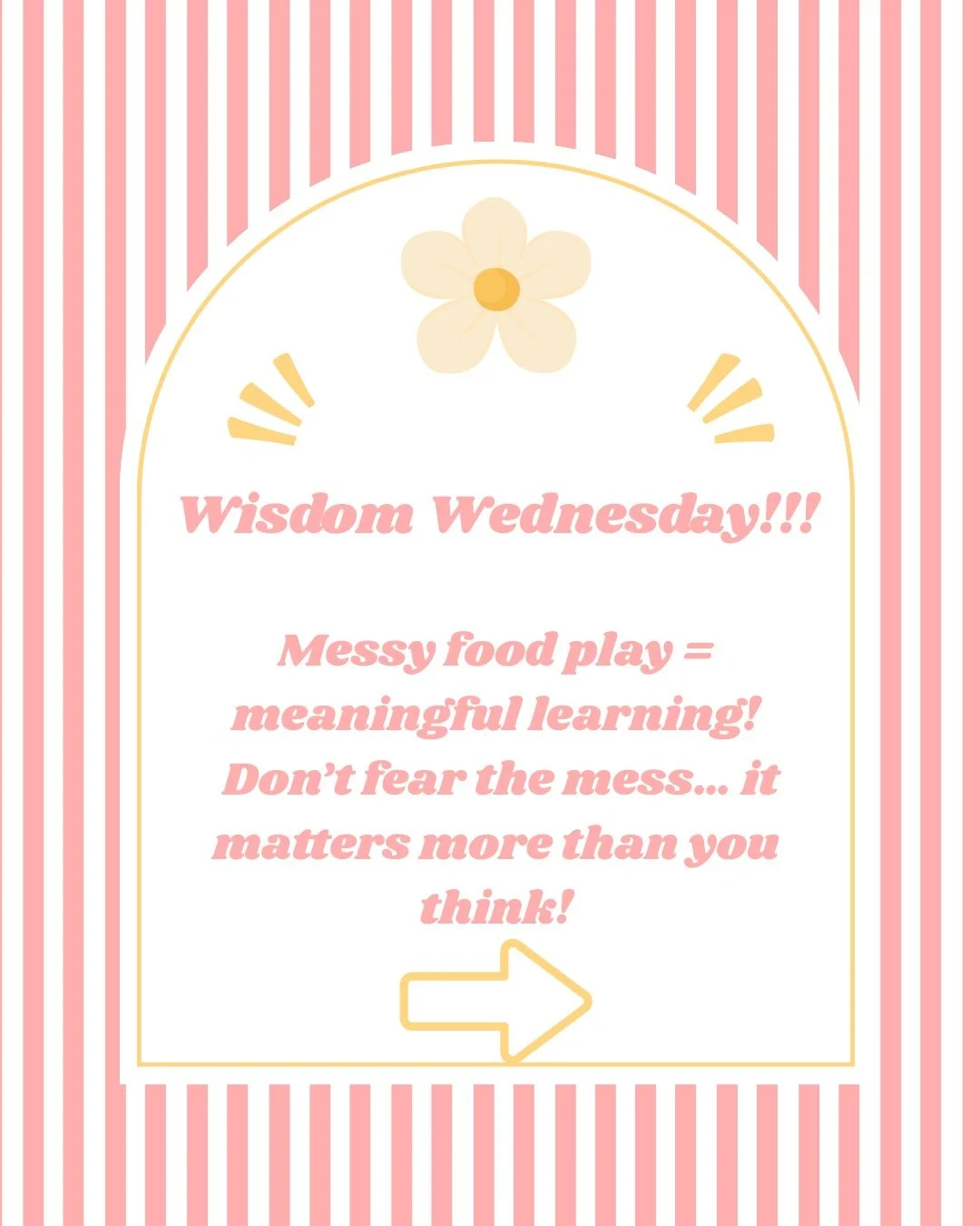 💗 Wisdom Wednesday: Messy Food Play💗
Messy food play is more than just fun; it&rsquo;s meaningful learning in action! When children are given the chance to touch, squish, smear, smell, and explore food without pressure to eat, they are building imp