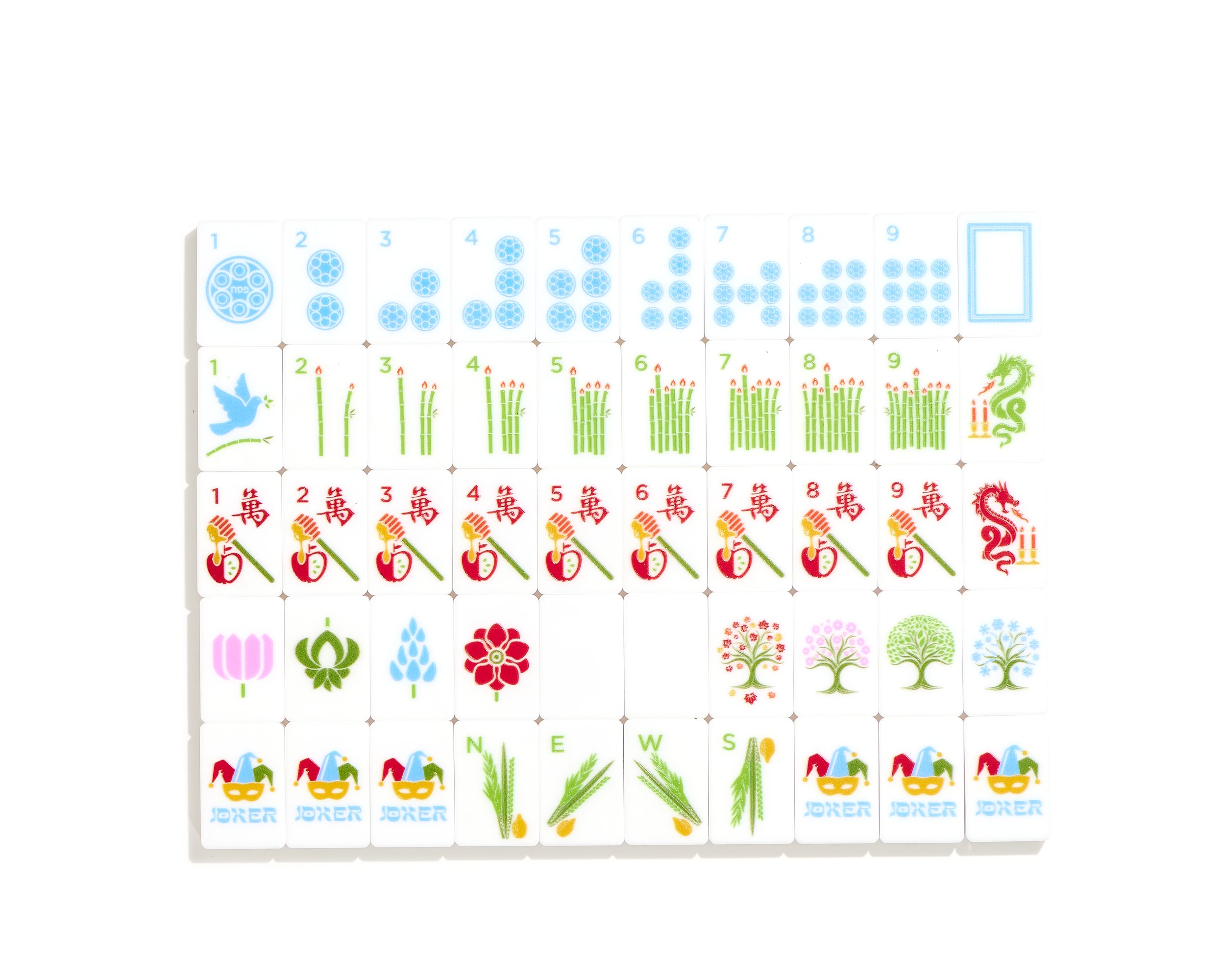 Chagim mahjong Jewish tile set displayed in 5 rows.jpg