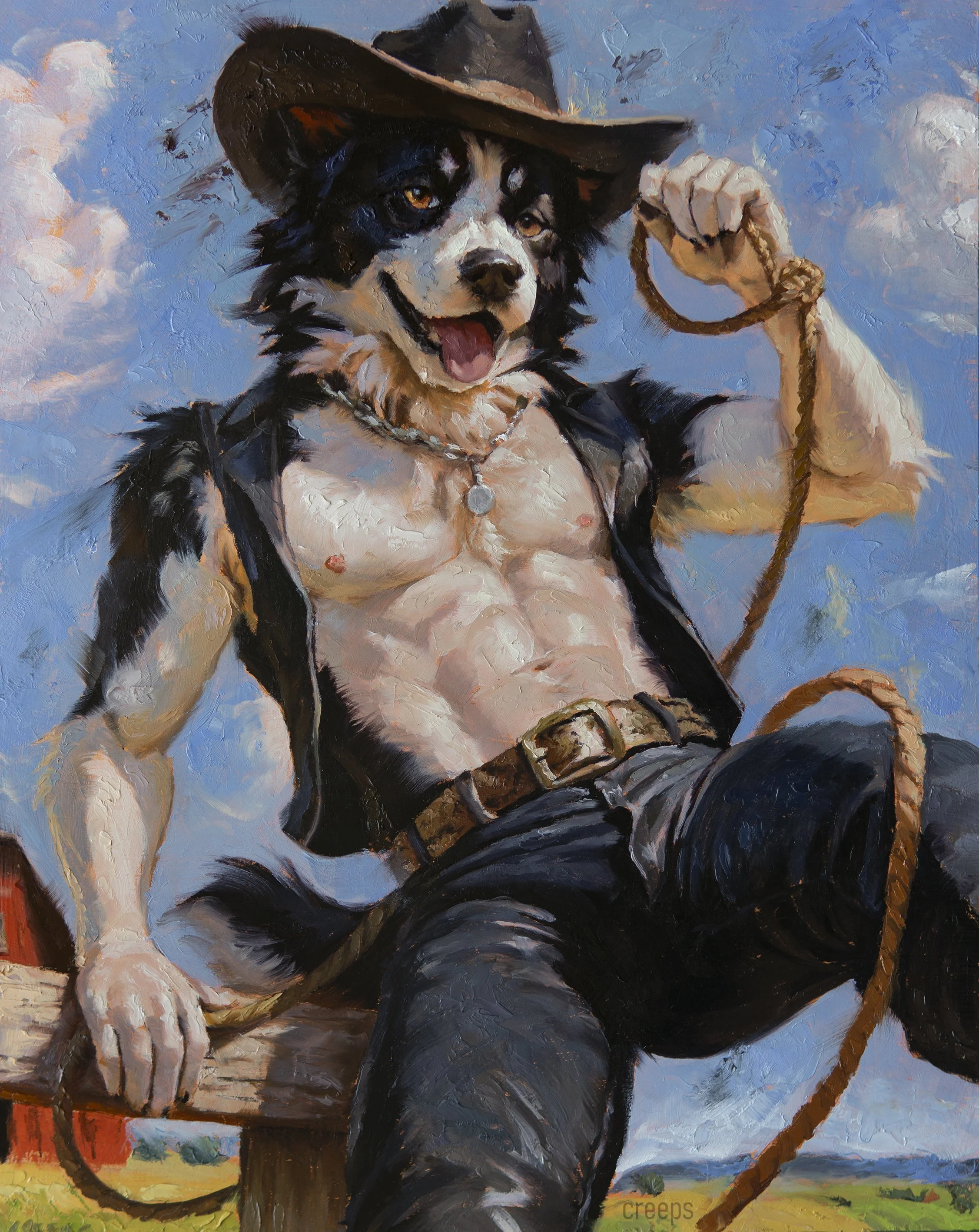 Cowboy Collie Print