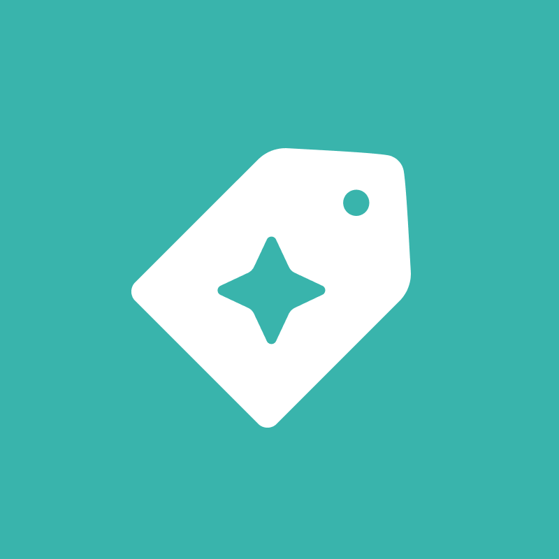 A teal background with a white social media engagement icon featuring a star within a diamond-shaped tag.